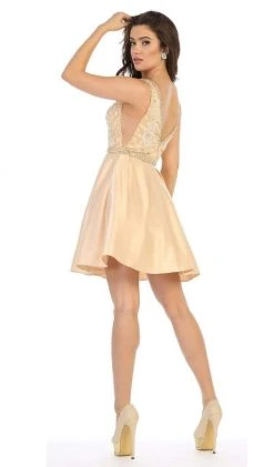 May Queen - MQ1645 Beaded Lace Ornate Illusion Cutouts Cocktail Dress Cocktail Dresses