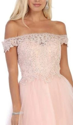 May Queen - MQ1649 Illusion Lace Off Shoulder A-Line Gown