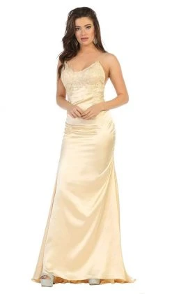 May Queen - MQ1651 Lace Scoop Trumpet Dress With Open Back Formal Gowns