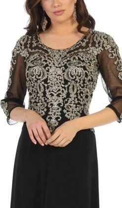 Formal Gowns May Queen - MQ1670 Sheer Appliqued Scoop Neck Dress - 1 Pc Gold In Size M Available 8 Formal Gowns May Queen - MQ1670 Sheer Appliqued Scoop Neck Dress - 1 Pc Gold In Size M Available