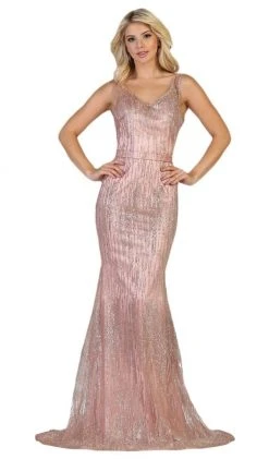 May Queen - MQ1677 Sleeveless Embellished V-neck Trumpet Dress