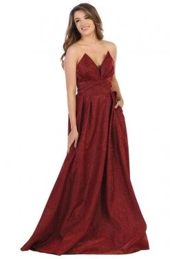 Formal Gowns May Queen - MQ1710 Strapless Plunging V-Neck A-Line Dress