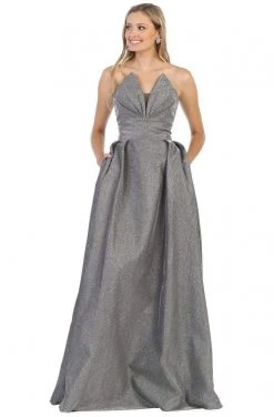 Formal Gowns May Queen - MQ1710 Strapless Plunging V-Neck A-Line Dress