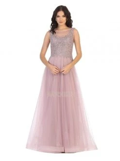 Formal Gowns May Queen - MQ1716 Lace Appliqued Bodice Tulle Dress