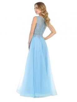May Queen - MQ1717 Sheer Lattice Rendered Tulle Dress Formal Gowns
