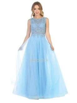 May Queen - MQ1717 Sheer Lattice Rendered Tulle Dress Formal Gowns