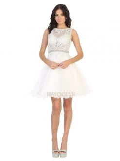 May Queen - MQ1751 Embroidered Bateau A-line Dress Cocktail Dresses
