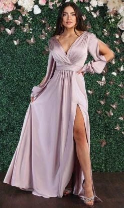 May Queen - MQ1857 Long Bishop Sleeve Ruched Bodice Evening Dress - 1 Pc Mauve In Size 16 Available 8 May Queen - MQ1857 Long Bishop Sleeve Ruched Bodice Evening Dress - 1 Pc Mauve In Size 16 Available