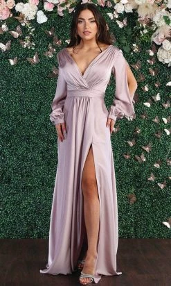 May Queen - MQ1857 Long Bishop Sleeve Ruched Bodice Evening Dress - 1 Pc Mauve In Size 16 Available 9 May Queen - MQ1857 Long Bishop Sleeve Ruched Bodice Evening Dress - 1 Pc Mauve In Size 16 Available