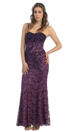 May Queen - MQ540 Strapless Sequined Lace Applique Dress 23 May Queen - MQ540 Strapless Sequined Lace Applique Dress