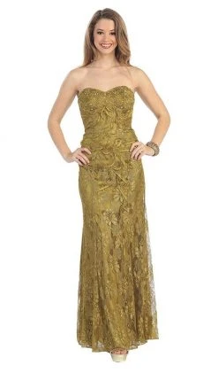 May Queen - MQ540 Strapless Sequined Lace Applique Dress