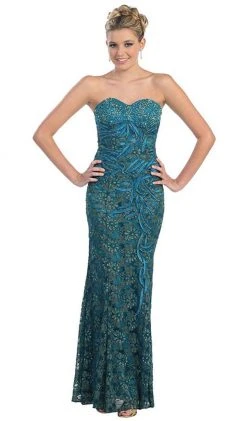 May Queen - MQ540 Strapless Sequined Lace Applique Dress 22 May Queen - MQ540 Strapless Sequined Lace Applique Dress