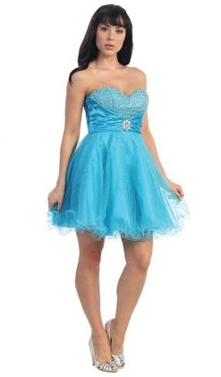 May Queen - MQ697 Bejeweled Bodice Strapless Sweetheart Cocktail Dress