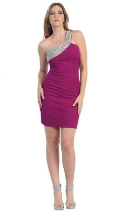 Cocktail Dresses May Queen - MQ812 Asymmetrical Crystal Beaded Cross Over Prom Dress