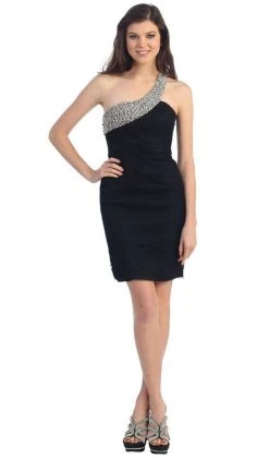 Cocktail Dresses May Queen - MQ812 Asymmetrical Crystal Beaded Cross Over Prom Dress