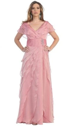 Formal Gowns May Queen - MQ831 Tiered Chiffon Surplice V-Neck Formal Dress
