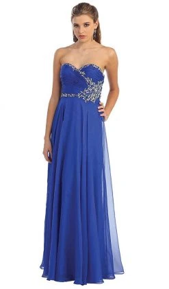 Formal Gowns May Queen - MQ981 Embellished Ruched Sweetheart Chiffon Prom Dress
