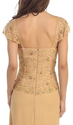 Formal Gowns May Queen - MQ993 Cap Sleeve Beaded Lace Bodice Long Evening Dress