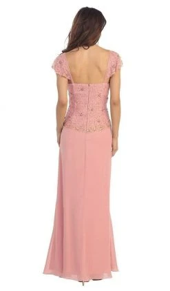 Formal Gowns May Queen - MQ993 Cap Sleeve Beaded Lace Bodice Long Evening Dress