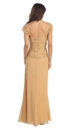 Formal Gowns May Queen - MQ993 Cap Sleeve Beaded Lace Bodice Long Evening Dress