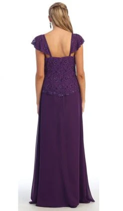 Formal Gowns May Queen - MQ993 Cap Sleeve Beaded Lace Bodice Long Evening Dress