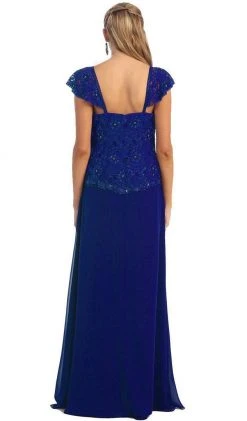 Formal Gowns May Queen - MQ993 Cap Sleeve Beaded Lace Bodice Long Evening Dress