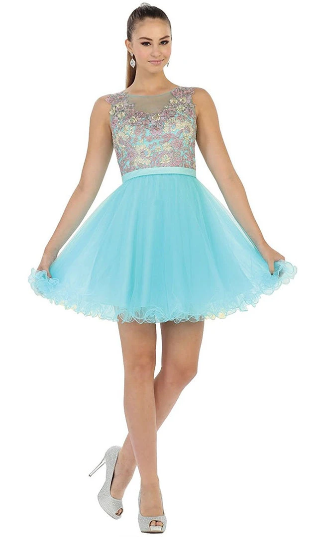 May Queen - Multi-Colored Sheer Bateau A-line Cocktail Dress 9 May Queen - Multi-Colored Sheer Bateau A-line Cocktail Dress