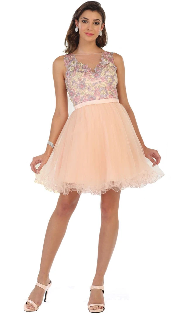 May Queen - Multi-Colored Sheer Bateau A-line Cocktail Dress 3 May Queen - Multi-Colored Sheer Bateau A-line Cocktail Dress