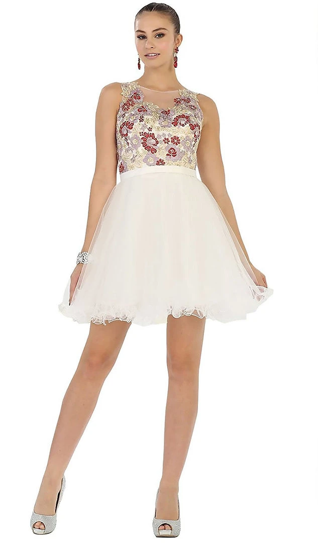 May Queen - Multi-Colored Sheer Bateau A-line Cocktail Dress 7 May Queen - Multi-Colored Sheer Bateau A-line Cocktail Dress