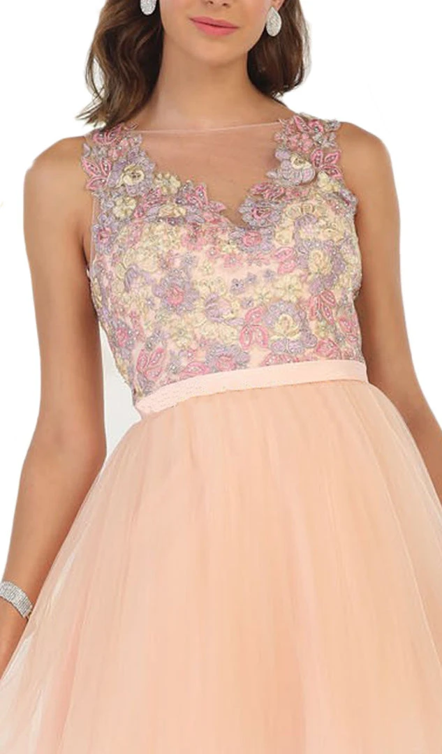 May Queen - Multi-Colored Sheer Bateau A-line Cocktail Dress 4 May Queen - Multi-Colored Sheer Bateau A-line Cocktail Dress