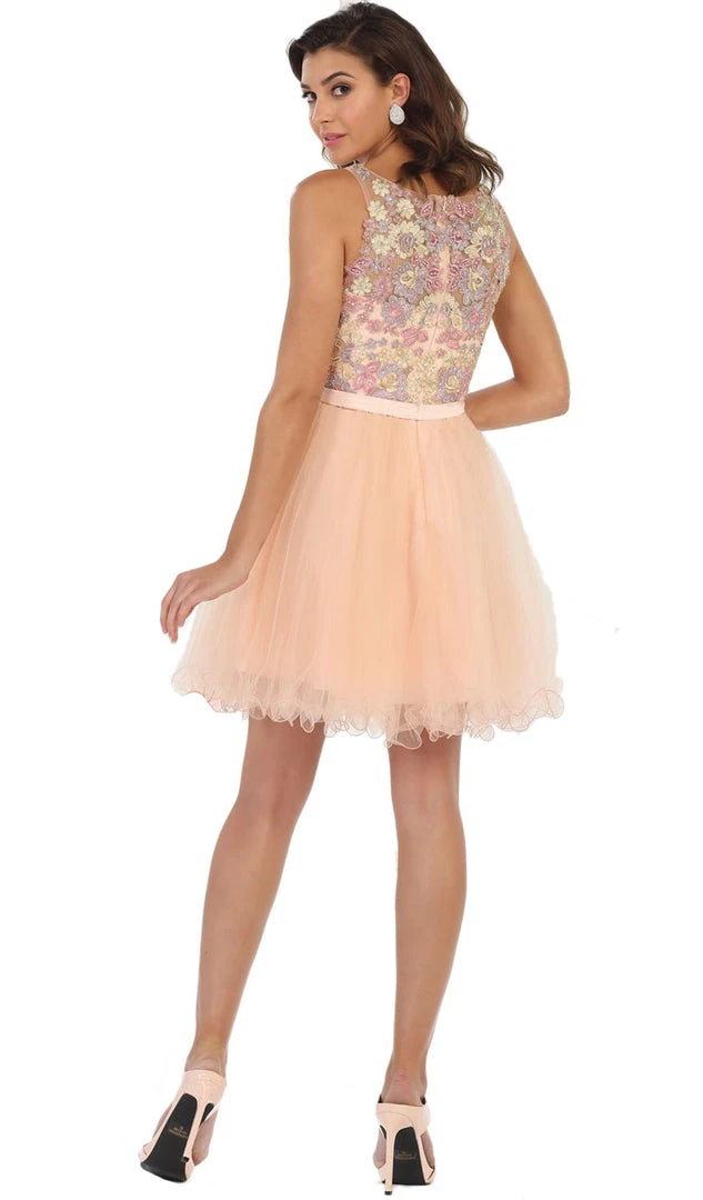 May Queen - Multi-Colored Sheer Bateau A-line Cocktail Dress 5 May Queen - Multi-Colored Sheer Bateau A-line Cocktail Dress