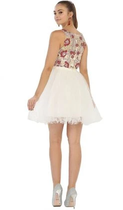 May Queen - Multi-Colored Sheer Bateau A-line Cocktail Dress 14 May Queen - Multi-Colored Sheer Bateau A-line Cocktail Dress