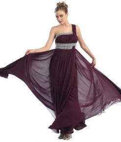 May Queen - One Shoulder Strap Bejeweled Chiffon Dress MQ748 Formal Gowns 25 May Queen - One Shoulder Strap Bejeweled Chiffon Dress MQ748 Formal Gowns