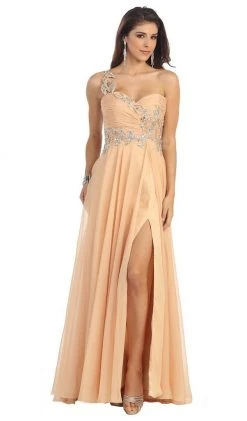 May Queen - One Shoulder Strap Sequined Formal Dress With High Front Slit Formal Gowns