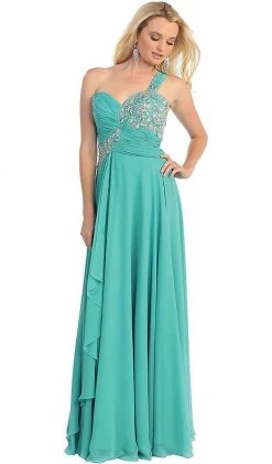 May Queen - One Shoulder Strapped Sweetheart Evening Dress