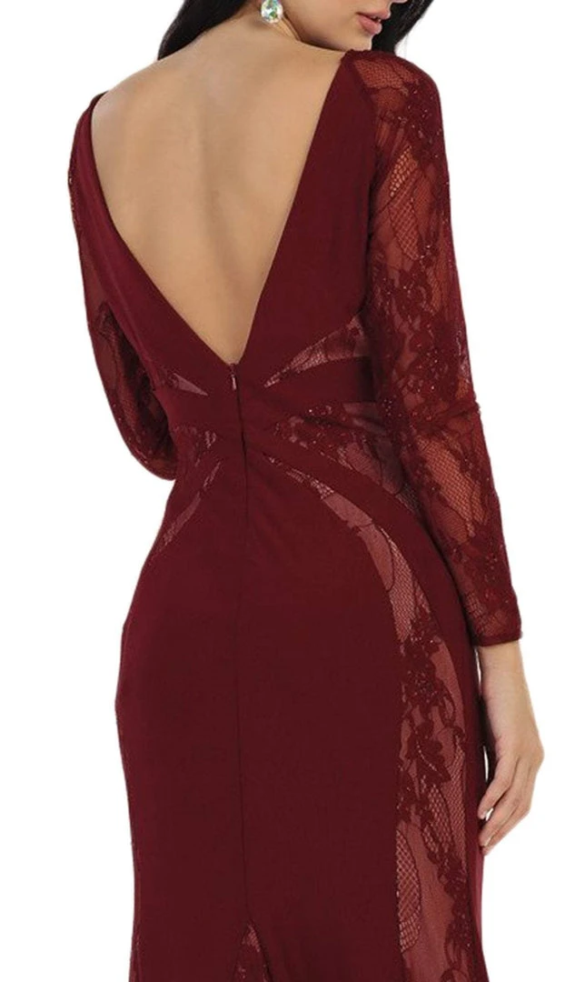 May Queen - Paneled Sheer Lace Sheath Long Evening Gown 6 May Queen - Paneled Sheer Lace Sheath Long Evening Gown