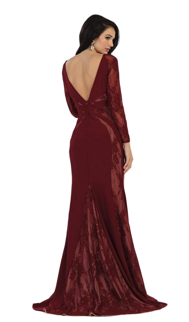 May Queen - Paneled Sheer Lace Sheath Long Evening Gown 5 May Queen - Paneled Sheer Lace Sheath Long Evening Gown