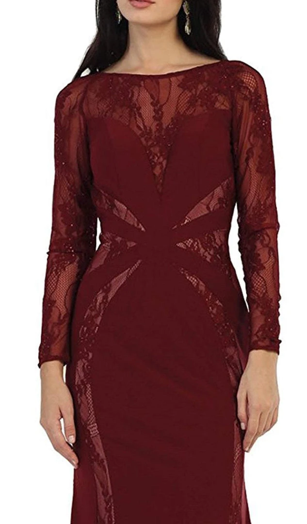 May Queen - Paneled Sheer Lace Sheath Long Evening Gown 4 May Queen - Paneled Sheer Lace Sheath Long Evening Gown