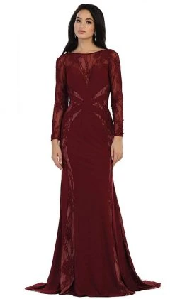 May Queen - Paneled Sheer Lace Sheath Long Evening Gown