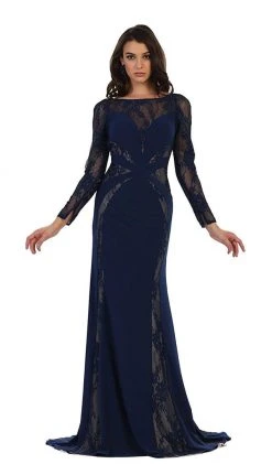 May Queen - Paneled Sheer Lace Sheath Long Evening Gown 14 May Queen - Paneled Sheer Lace Sheath Long Evening Gown