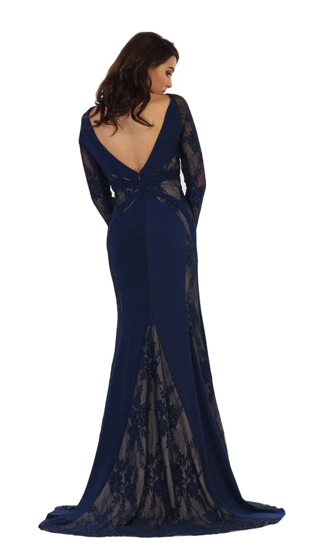 May Queen - Paneled Sheer Lace Sheath Long Evening Gown 8 May Queen - Paneled Sheer Lace Sheath Long Evening Gown