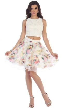 Cocktail Dresses May Queen - Pearl Embellished Two-Piece Cocktail Dress