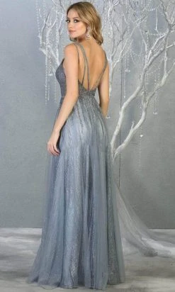 May Queen - Plunging V-Neck A-Line Gown MQ1735 - 1 Pc Dusty Blue In Size 6 Available