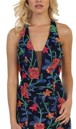 May Queen - Plunging V-neck Floral Sheath Evening Gown Formal Gowns