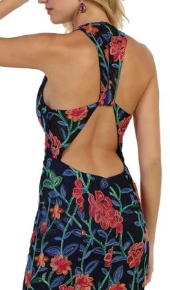 May Queen - Plunging V-neck Floral Sheath Evening Gown Formal Gowns