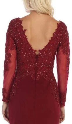 May Queen - Plunging V Neck Long Sleeves Dress MQ1630 - 1 Pc Burgundy In Size 10 Available Formal Gowns 9 May Queen - Plunging V Neck Long Sleeves Dress MQ1630 - 1 Pc Burgundy In Size 10 Available Formal Gowns