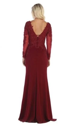 May Queen - Plunging V Neck Long Sleeves Dress MQ1630 - 1 Pc Burgundy In Size 10 Available Formal Gowns 7 May Queen - Plunging V Neck Long Sleeves Dress MQ1630 - 1 Pc Burgundy In Size 10 Available Formal Gowns