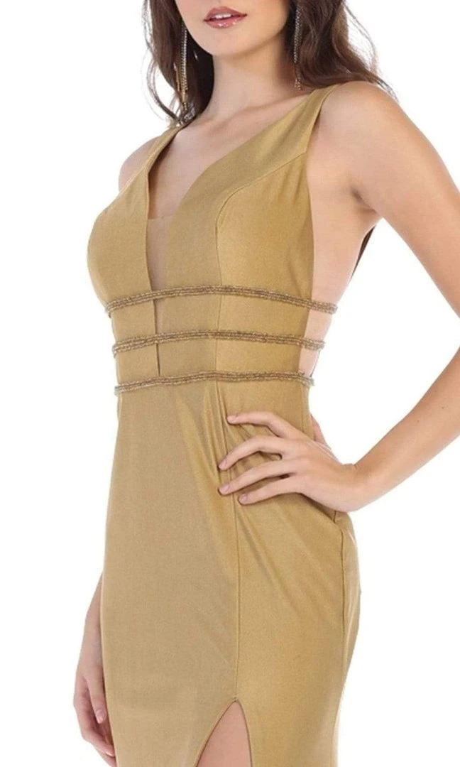 Formal Gowns May Queen - Plunging V-Neck Sleeveless Trumpet Evening Dress MQ1582 - 1 Pc Gold In Size 6 Available 4 Formal Gowns May Queen - Plunging V-Neck Sleeveless Trumpet Evening Dress MQ1582 - 1 Pc Gold In Size 6 Available