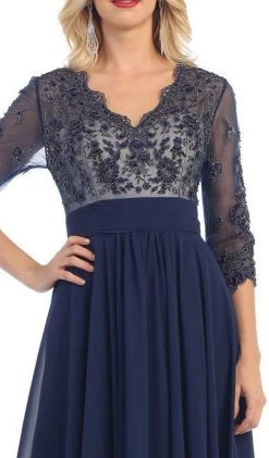 May Queen - Quarter Sleeve Illusion Empire Formal Dress Formal Gowns 16 May Queen - Quarter Sleeve Illusion Empire Formal Dress Formal Gowns