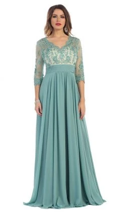 May Queen - Quarter Sleeve Illusion Empire Formal Dress Formal Gowns